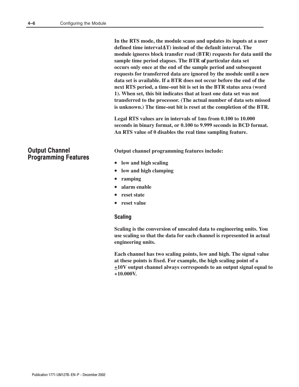 Output channel programming features | Rockwell Automation 1771-N SERIES High Resolution Analog Module User Manual User Manual | Page 46 / 188