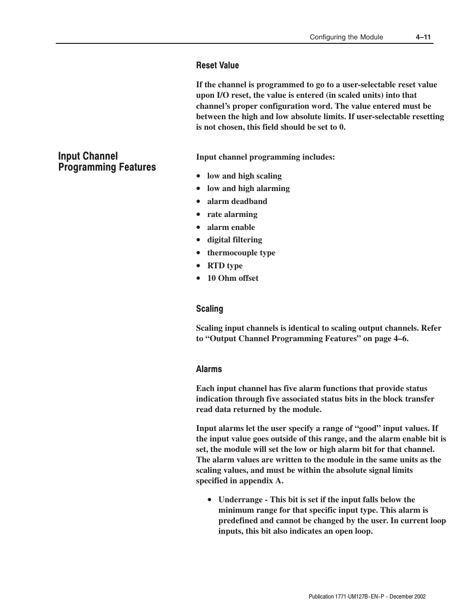 Input channel programming features | Rockwell Automation 1771-N SERIES High Resolution Analog Module User Manual User Manual | Page 51 / 188
