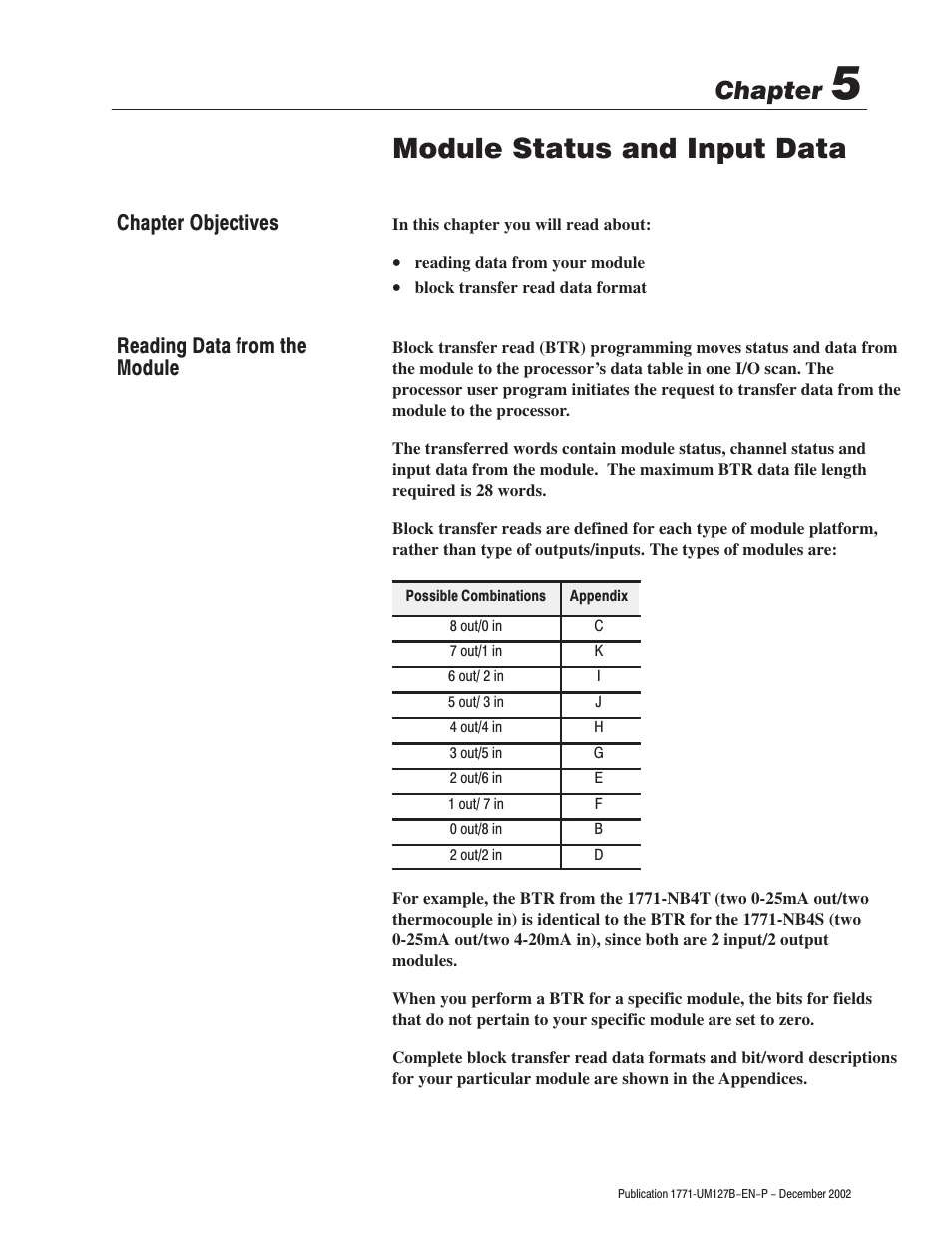 Module status and input data, Chapter, Chapter objectives reading data from the module | Rockwell Automation 1771-N SERIES High Resolution Analog Module User Manual User Manual | Page 61 / 188
