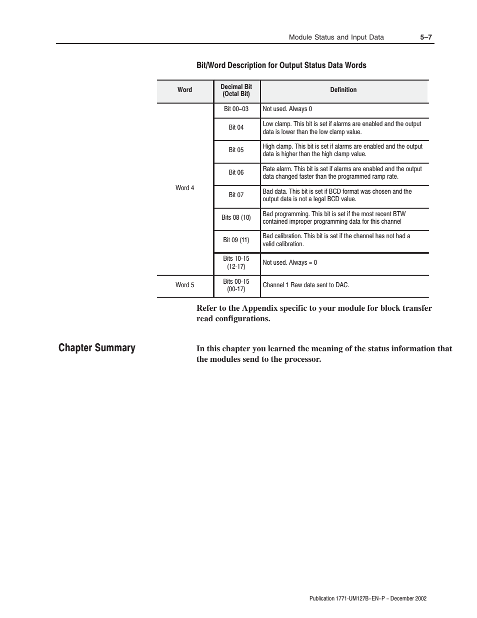 Chapter summary | Rockwell Automation 1771-N SERIES High Resolution Analog Module User Manual User Manual | Page 67 / 188