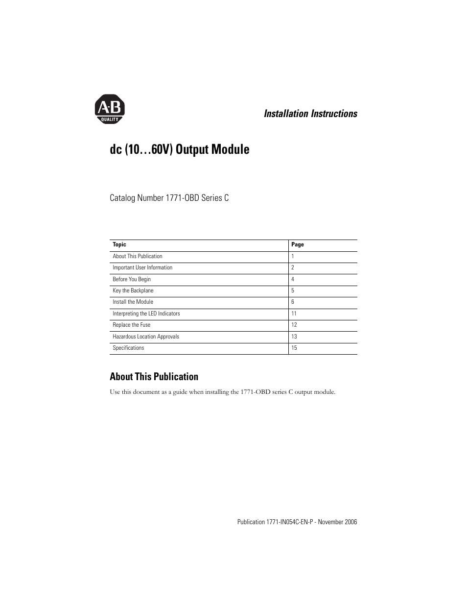 Rockwell Automation 1771-OBD Series C INSTL INSTR DC(10-60V) OUTPUT User Manual | 20 pages