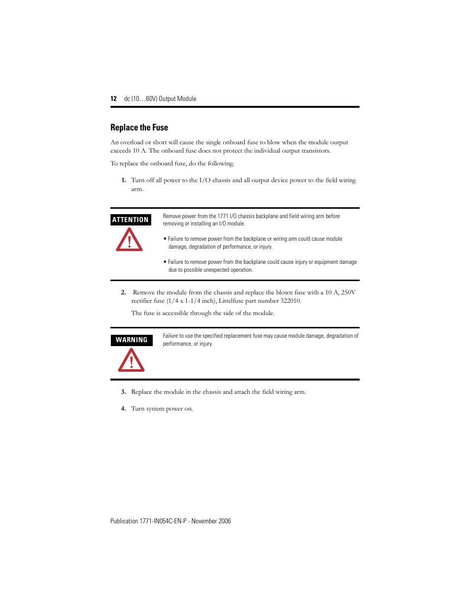 Replace the fuse | Rockwell Automation 1771-OBD Series C INSTL INSTR DC(10-60V) OUTPUT User Manual | Page 12 / 20