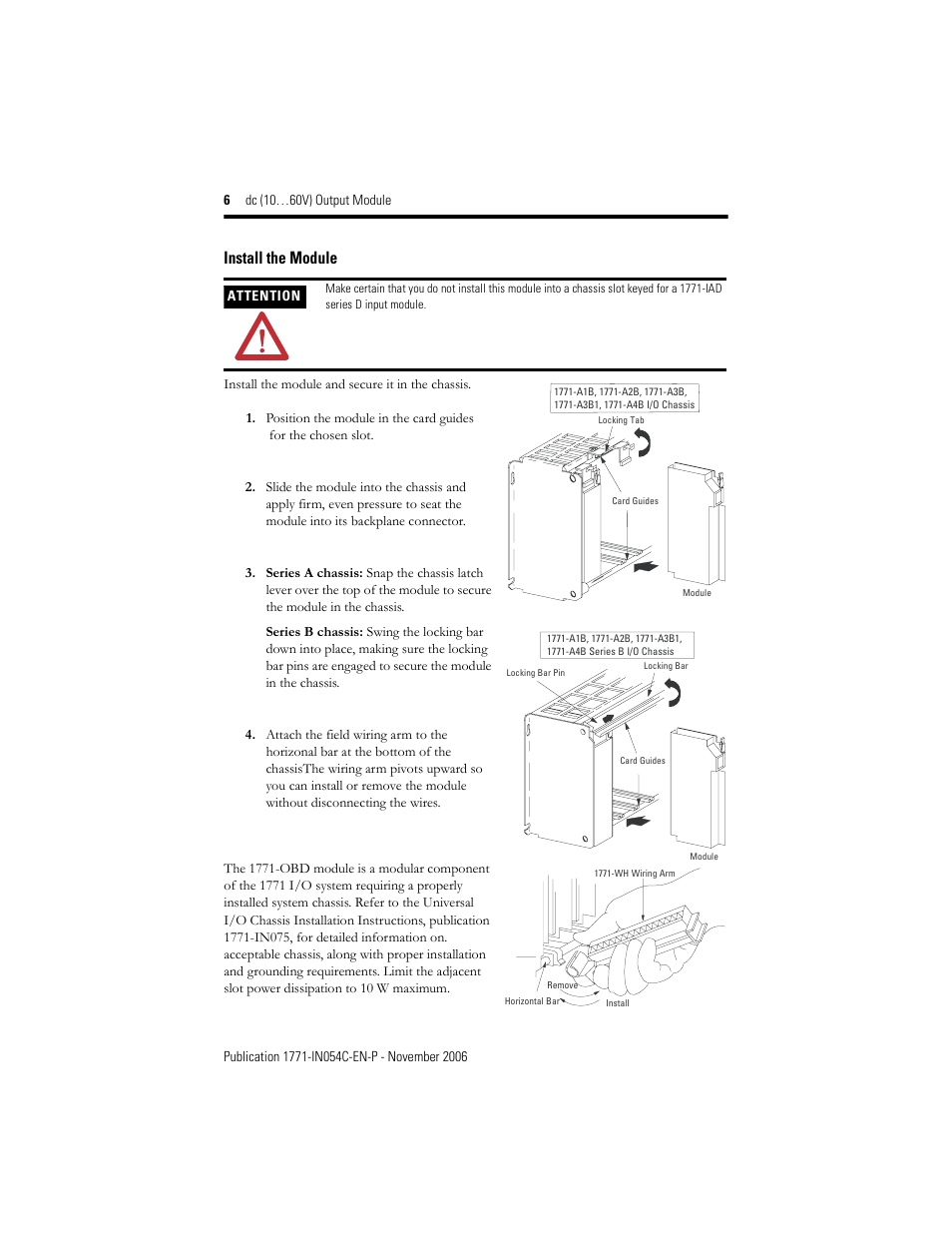 Install the module | Rockwell Automation 1771-OBD Series C INSTL INSTR DC(10-60V) OUTPUT User Manual | Page 6 / 20