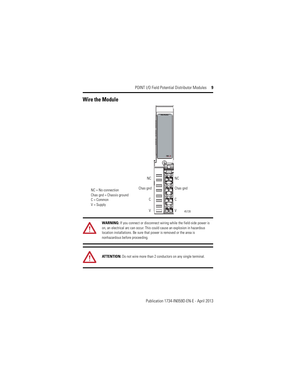 Wire the module | Rockwell Automation 1734-FPD, Series B POINT I/O Field Potential Distributor Modules Installation Instructions User Manual | Page 9 / 16
