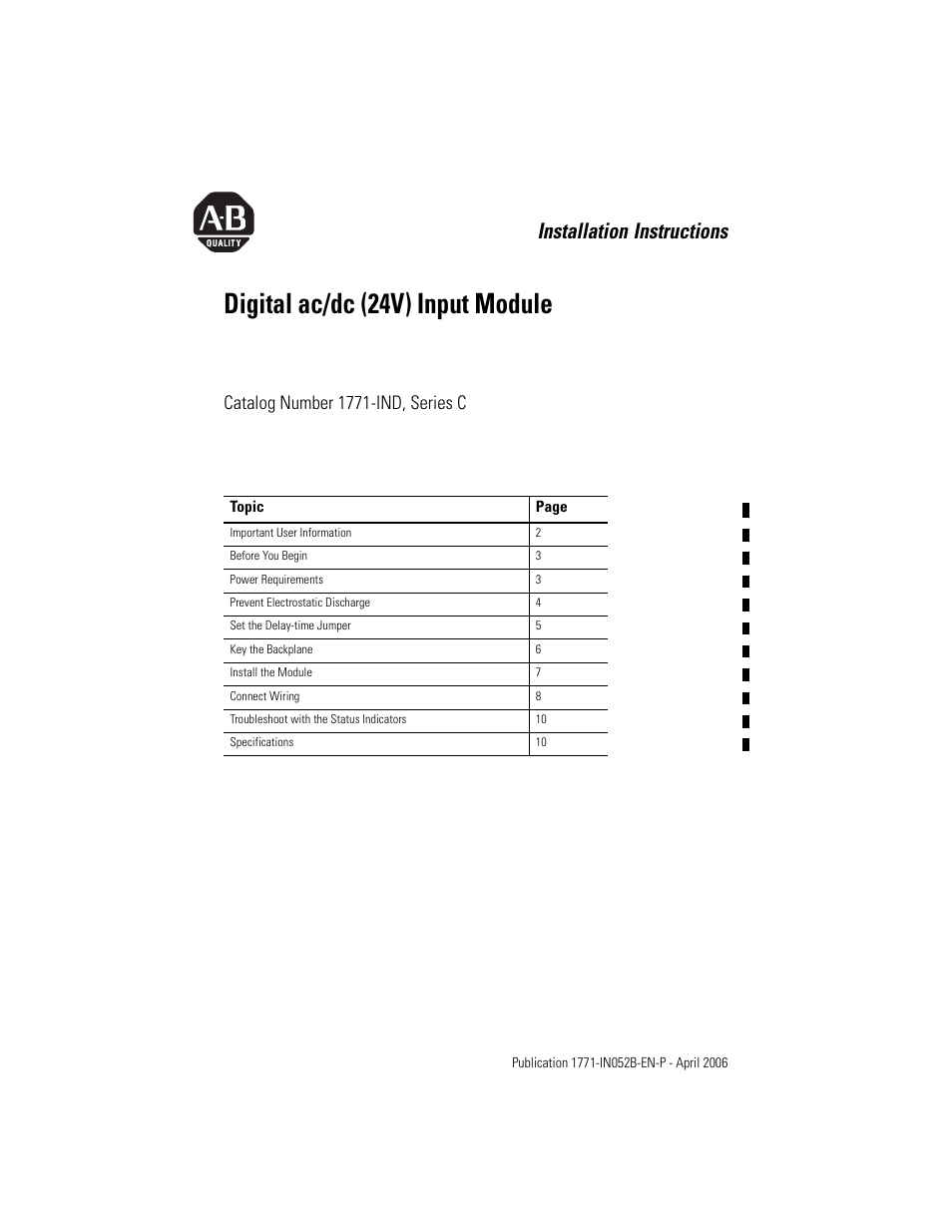 Rockwell Automation 1771-IND series C INSTL INSTR AC/DC INPUT MODULE User Manual | 12 pages
