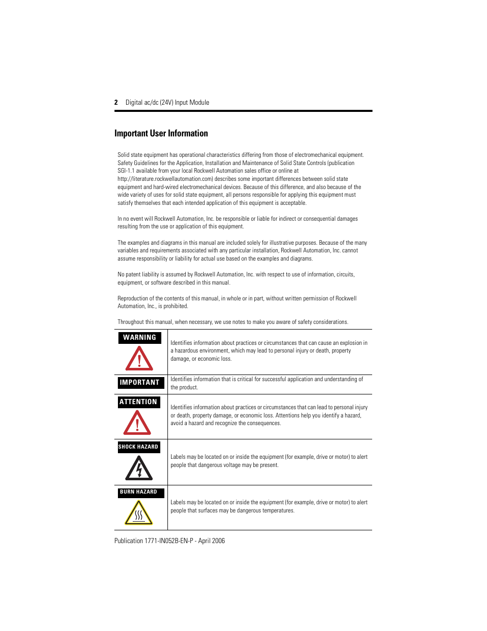 Important user information | Rockwell Automation 1771-IND series C INSTL INSTR AC/DC INPUT MODULE User Manual | Page 2 / 12
