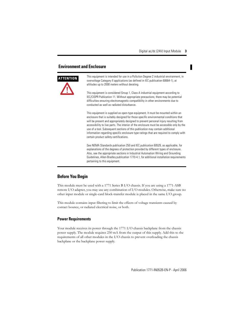 Environment and enclosure before you begin | Rockwell Automation 1771-IND series C INSTL INSTR AC/DC INPUT MODULE User Manual | Page 3 / 12