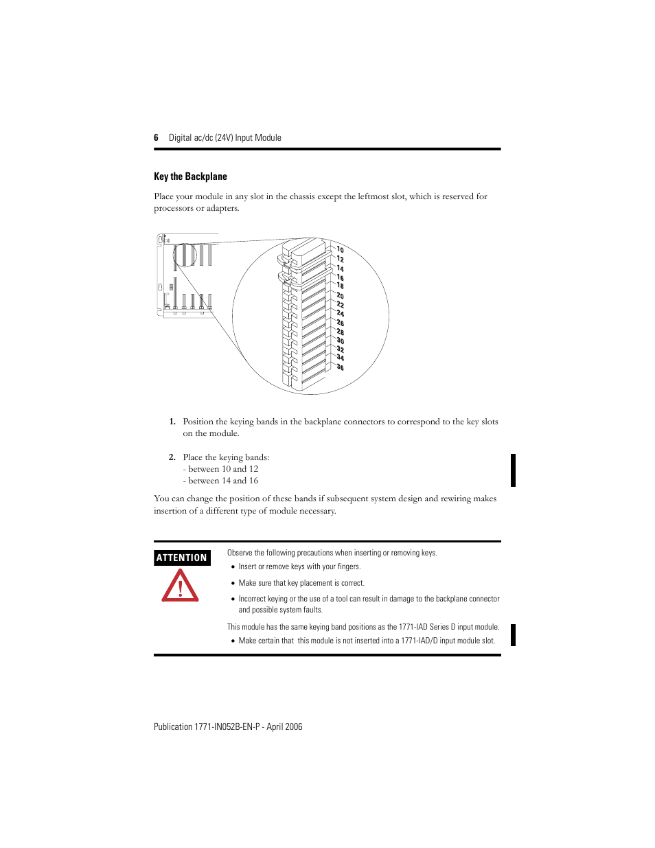 Key the backplane | Rockwell Automation 1771-IND series C INSTL INSTR AC/DC INPUT MODULE User Manual | Page 6 / 12