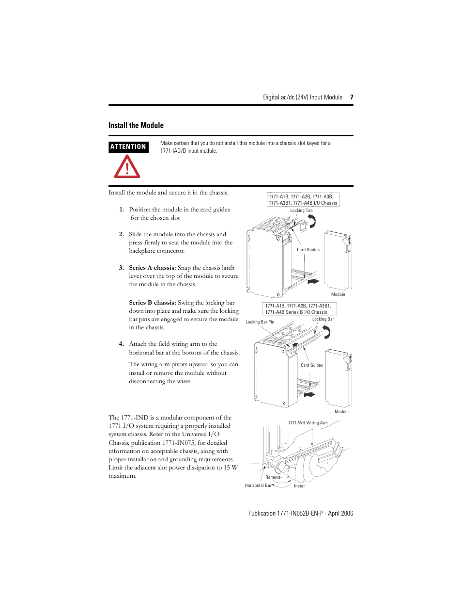 Install the module | Rockwell Automation 1771-IND series C INSTL INSTR AC/DC INPUT MODULE User Manual | Page 7 / 12
