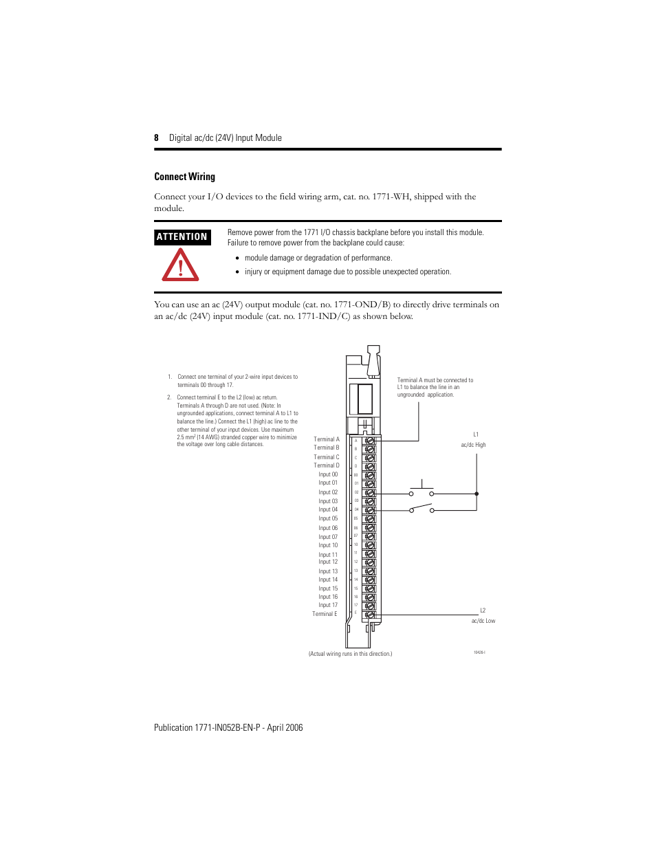 Connect wiring | Rockwell Automation 1771-IND series C INSTL INSTR AC/DC INPUT MODULE User Manual | Page 8 / 12