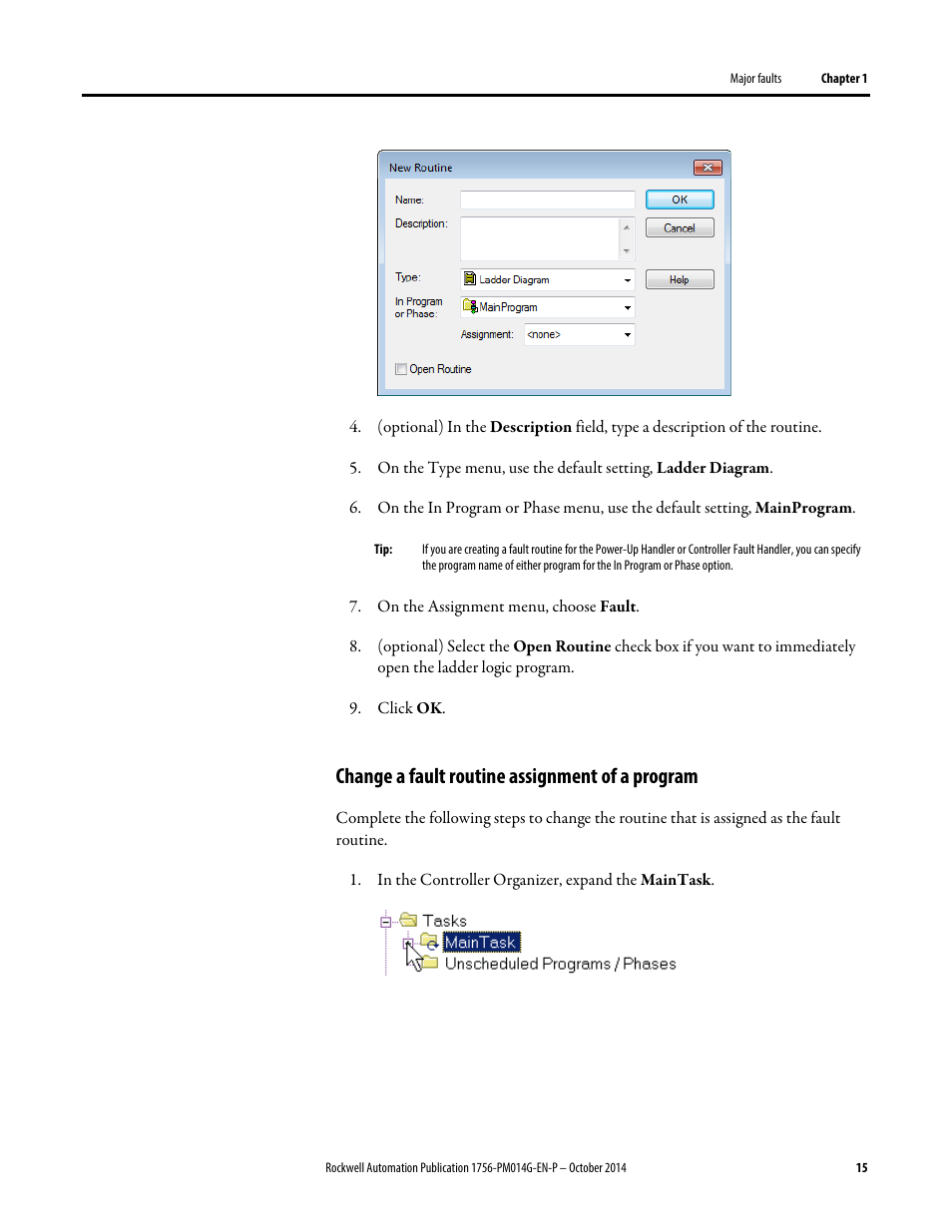 Change a fault routine assignment of a program | Rockwell Automation Logix5000 Controllers Major, Minor, and I/O Faults Programming Manual User Manual | Page 15 / 53