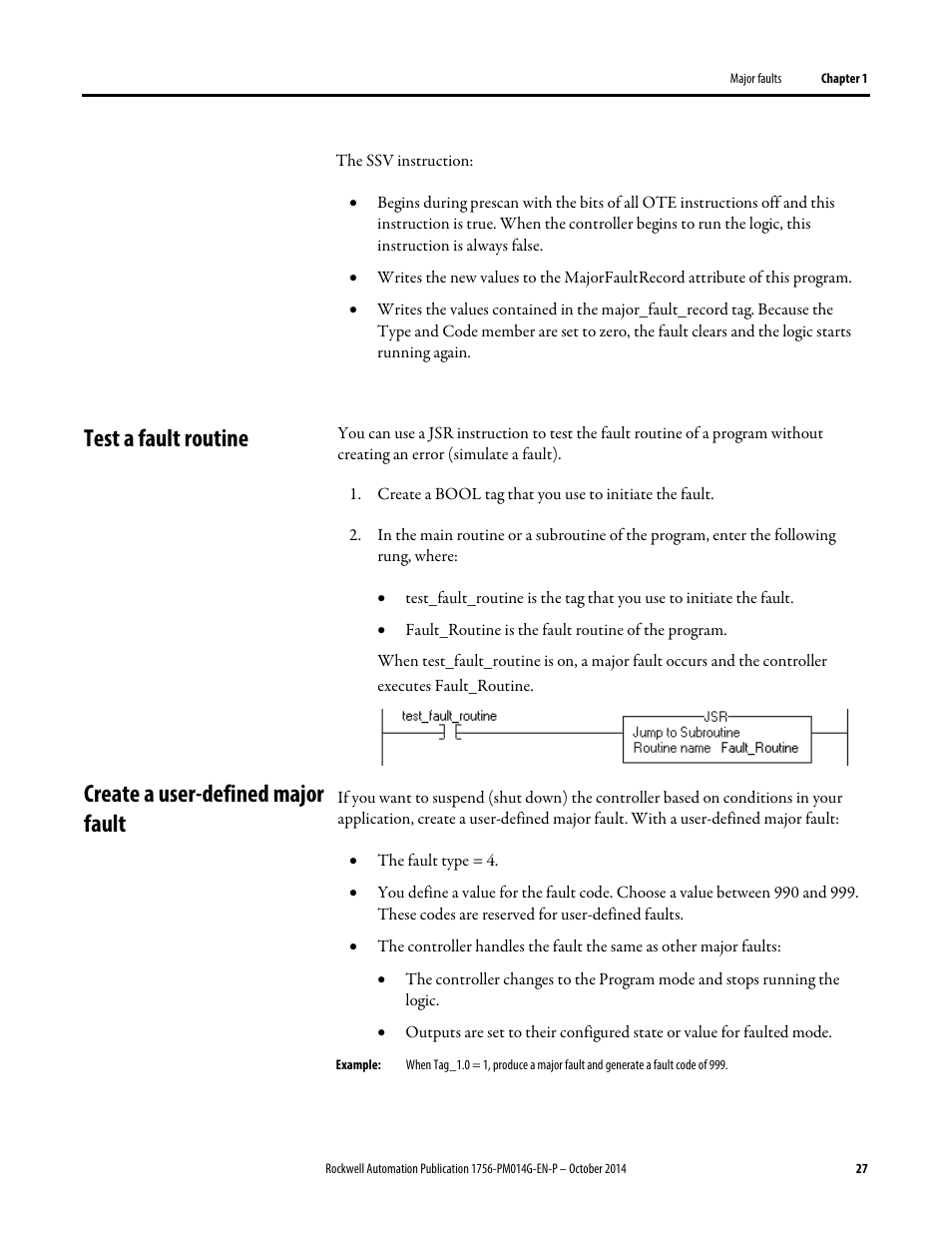 Test a fault routine, Create a user-defined major fault | Rockwell Automation Logix5000 Controllers Major, Minor, and I/O Faults Programming Manual User Manual | Page 27 / 53