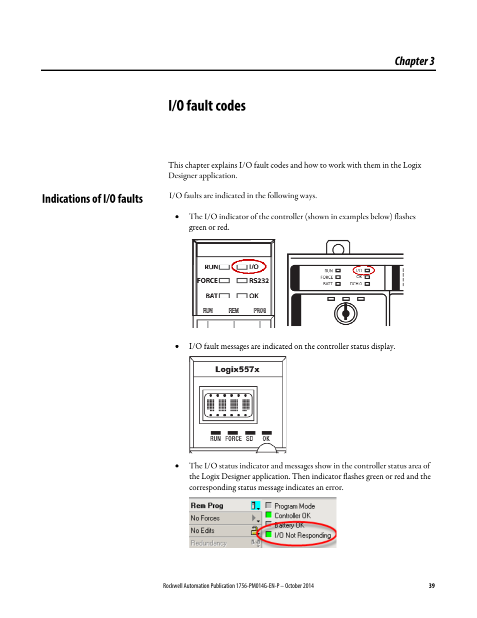 Indications of i/o faults, Chapter 3, I/o fault codes | Rockwell Automation Logix5000 Controllers Major, Minor, and I/O Faults Programming Manual User Manual | Page 39 / 53