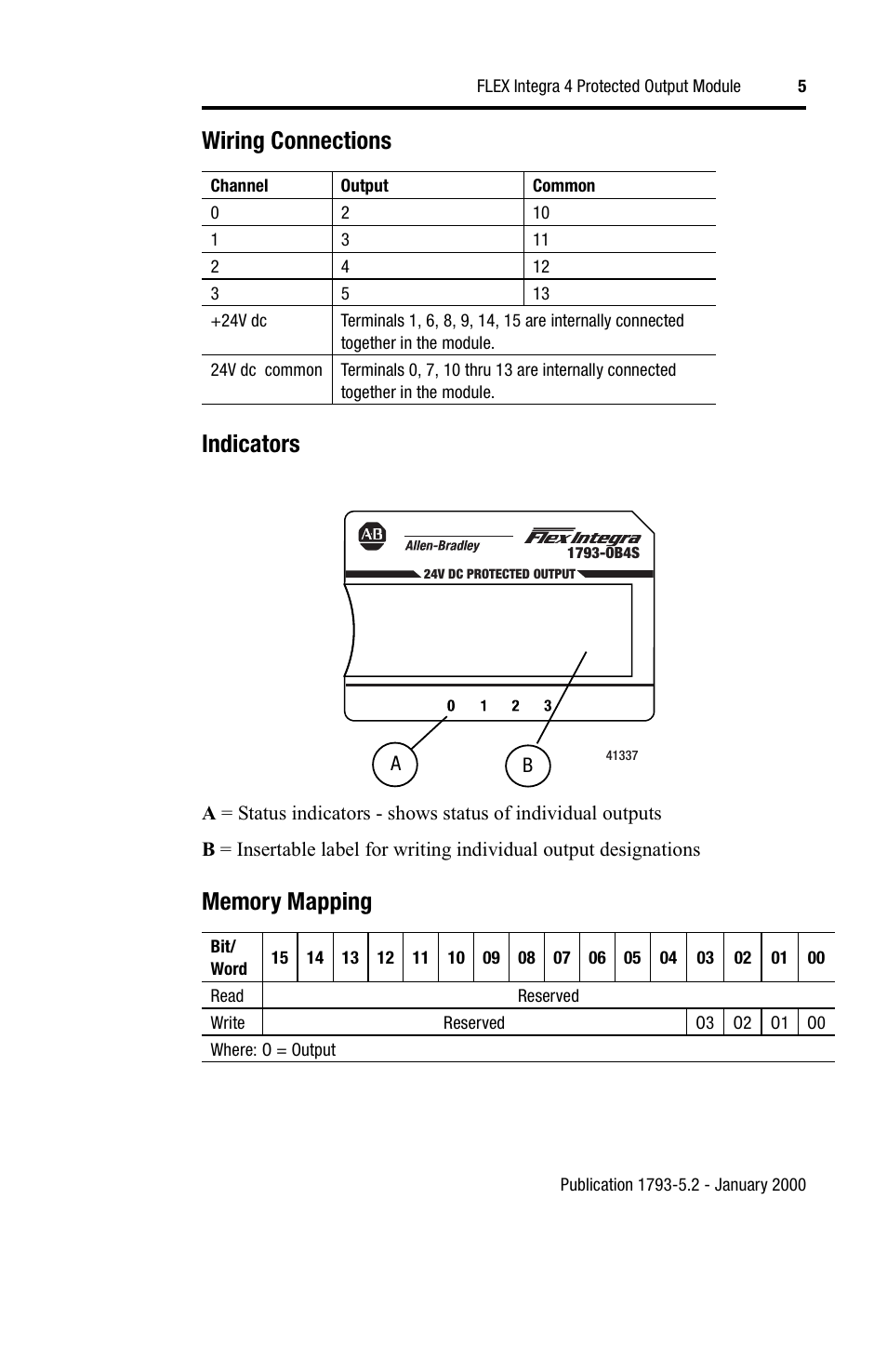 Wiring connections indicators | Rockwell Automation 1793-OB4E FLEX INTEGRA 4 PROTECTED OUTPUT User Manual | Page 5 / 8