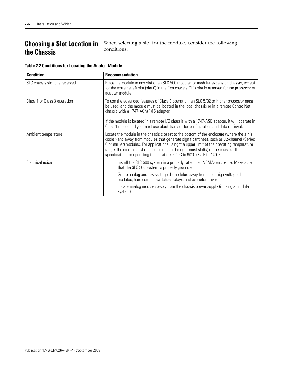 Choosing a slot location in the chassis, Choosing a slot location in the chassis -6 | Rockwell Automation 1746-NO8V SLC 500 8-Point Analog Output Module/ User Manual User Manual | Page 14 / 74