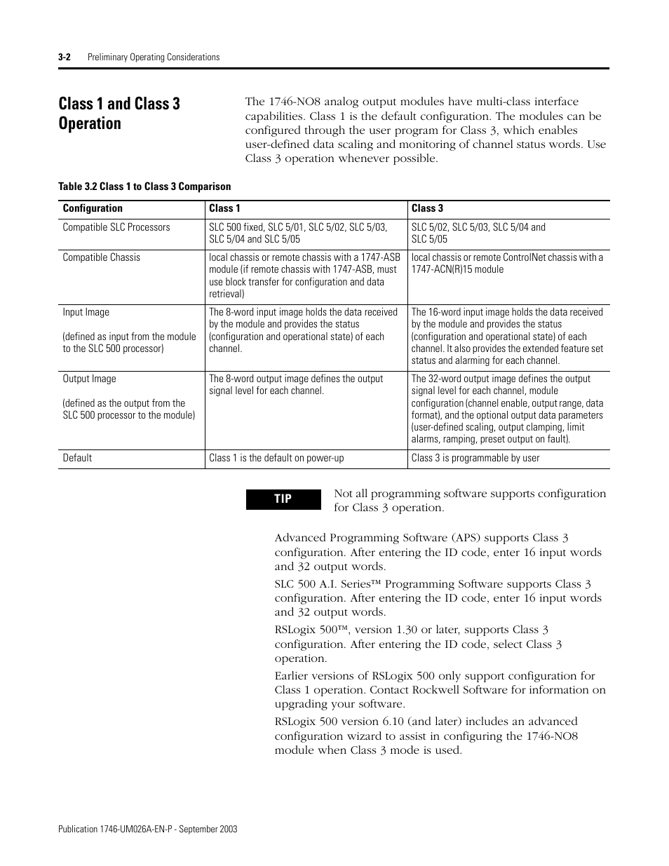 Class 1 and class 3 operation, Class 1 and class 3 operation -2 | Rockwell Automation 1746-NO8V SLC 500 8-Point Analog Output Module/ User Manual User Manual | Page 22 / 74