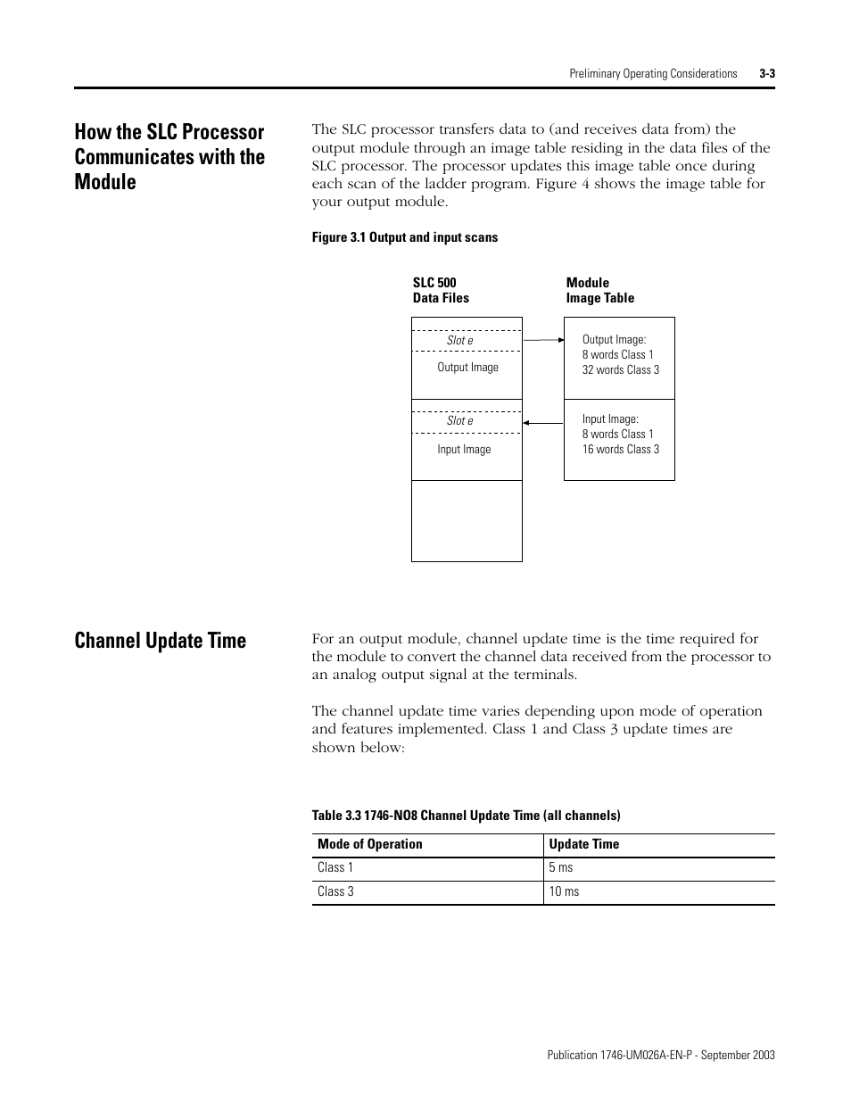 How the slc processor communicates with the module, Channel update time | Rockwell Automation 1746-NO8V SLC 500 8-Point Analog Output Module/ User Manual User Manual | Page 23 / 74