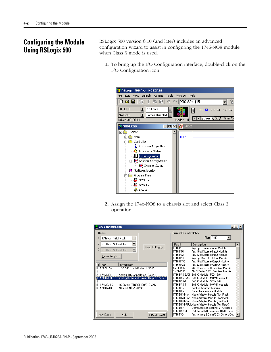 Configuring the module using rslogix 500, Configuring the module using rslogix 500 -2 | Rockwell Automation 1746-NO8V SLC 500 8-Point Analog Output Module/ User Manual User Manual | Page 26 / 74