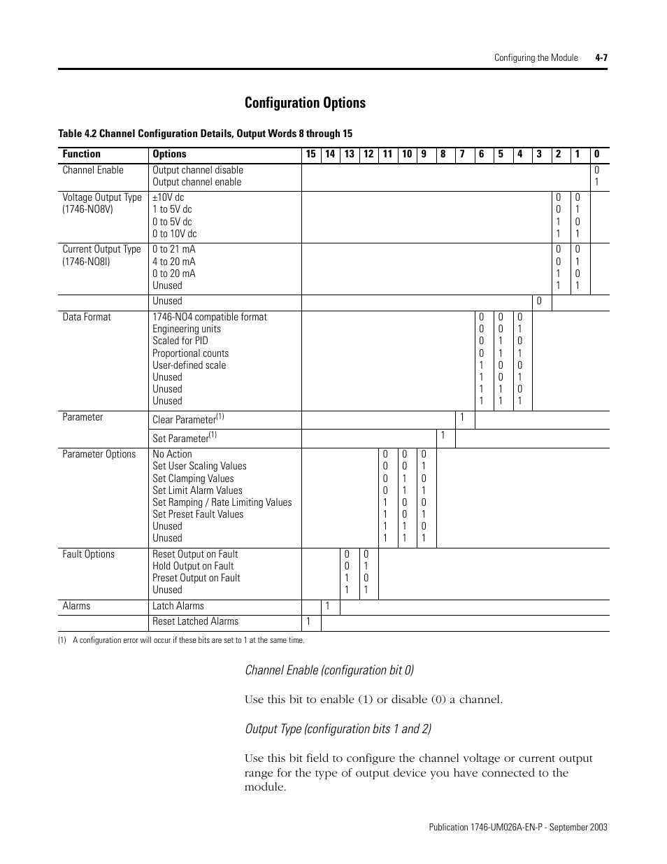 Configuration options -7, Configuration options | Rockwell Automation 1746-NO8V SLC 500 8-Point Analog Output Module/ User Manual User Manual | Page 31 / 74
