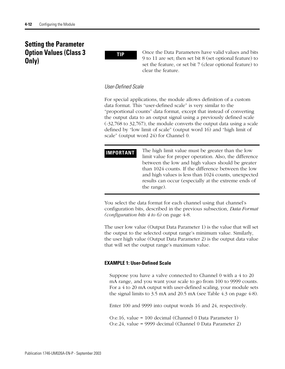 Setting the parameter option values (class 3 only) | Rockwell Automation 1746-NO8V SLC 500 8-Point Analog Output Module/ User Manual User Manual | Page 36 / 74