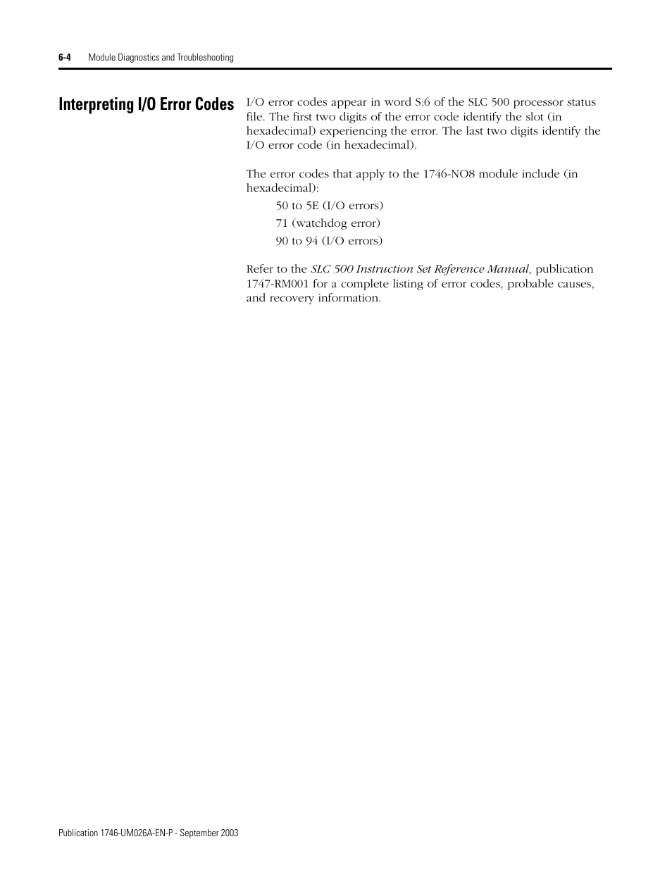 Interpreting i/o error codes, Interpreting i/o error codes -4 | Rockwell Automation 1746-NO8V SLC 500 8-Point Analog Output Module/ User Manual User Manual | Page 56 / 74
