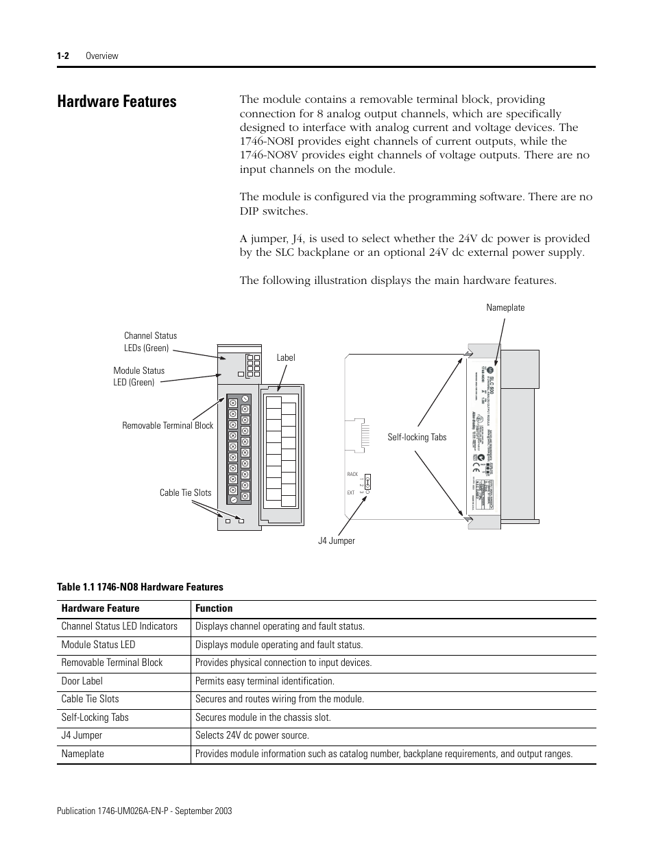Hardware features, Hardware features -2 | Rockwell Automation 1746-NO8V SLC 500 8-Point Analog Output Module/ User Manual User Manual | Page 8 / 74
