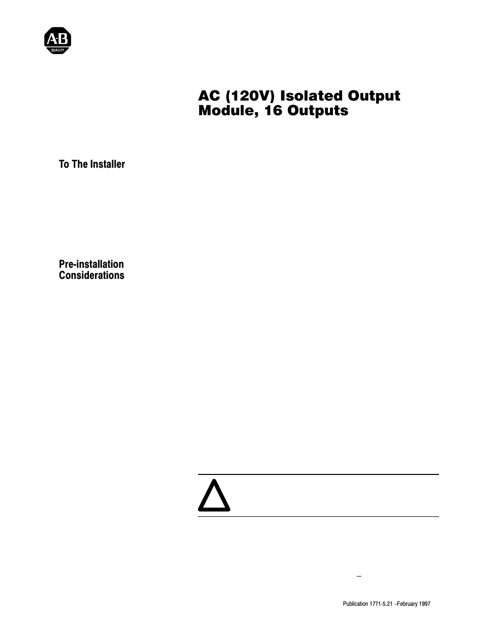 Rockwell Automation 1771-OD16 AC (120V) ISO Output Installation Instructions User Manual | 12 pages