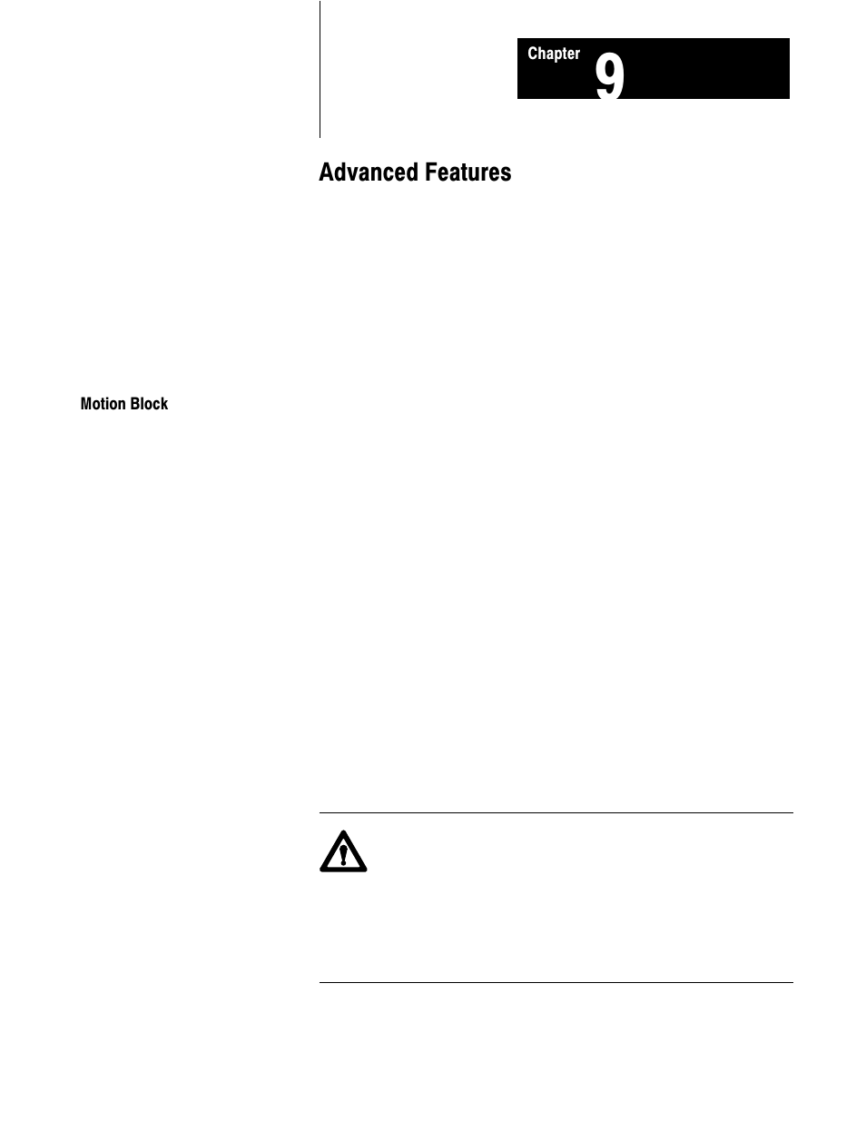 9 - advanced features, Motion block, Advanced features | Rockwell Automation 1771-QB Linear Pos. User Manual | Page 132 / 226