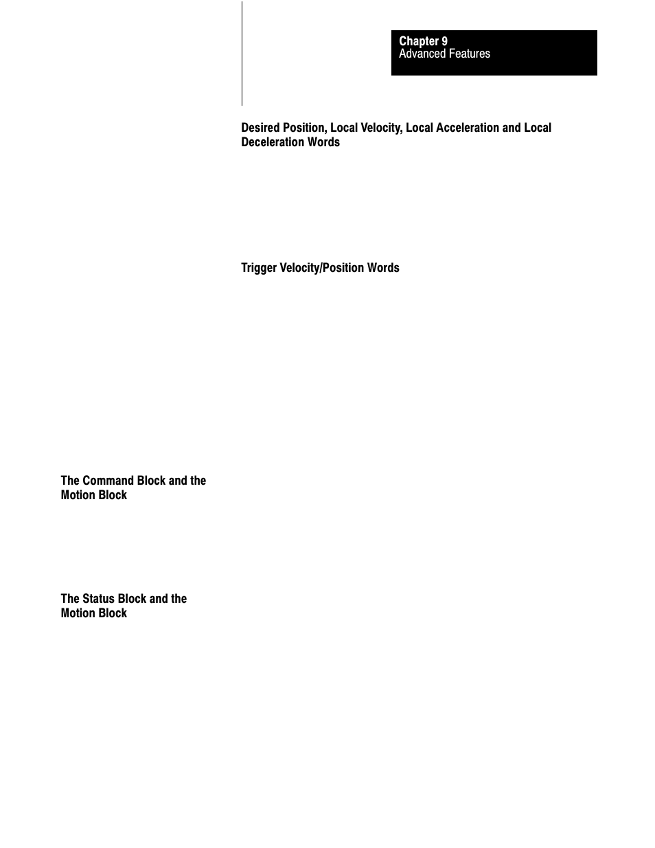 The command block and the motion block, The status block and the motion block, 9ć11 | Rockwell Automation 1771-QB Linear Pos. User Manual | Page 142 / 226