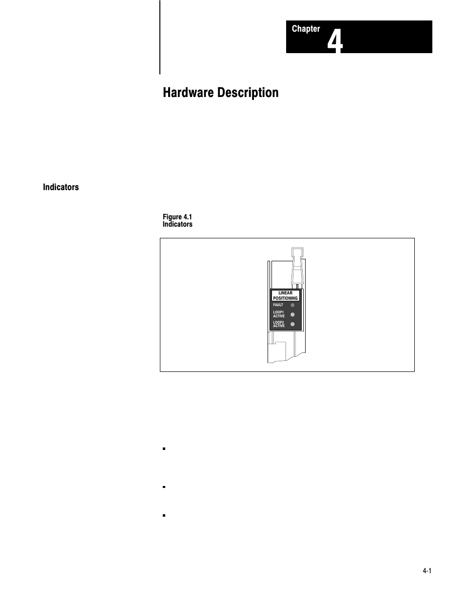 4 - hardware description, Indicators, Hardware description | Rockwell Automation 1771-QB Linear Pos. User Manual | Page 30 / 226