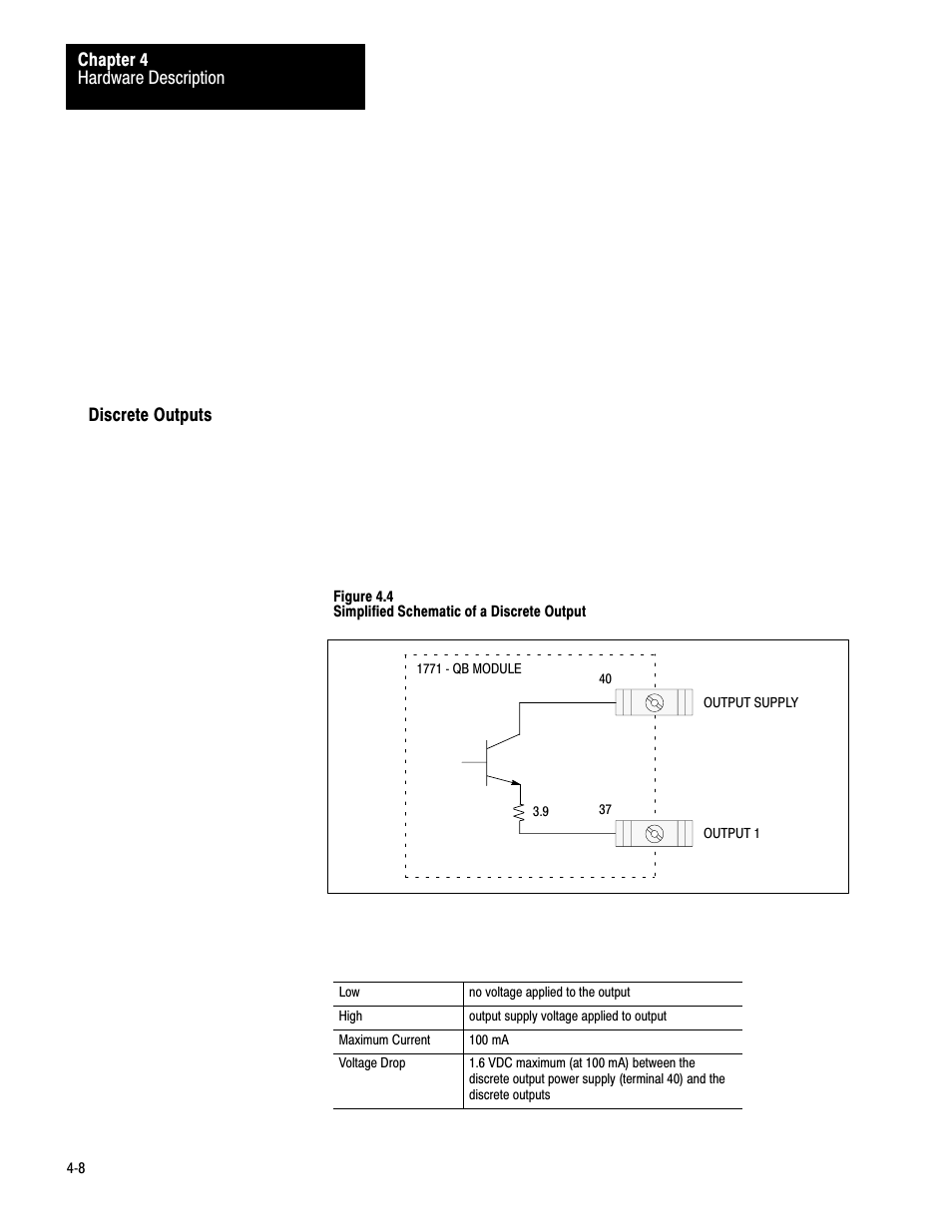 Discrete outputs, Hardware description chapter 4 | Rockwell Automation 1771-QB Linear Pos. User Manual | Page 37 / 226