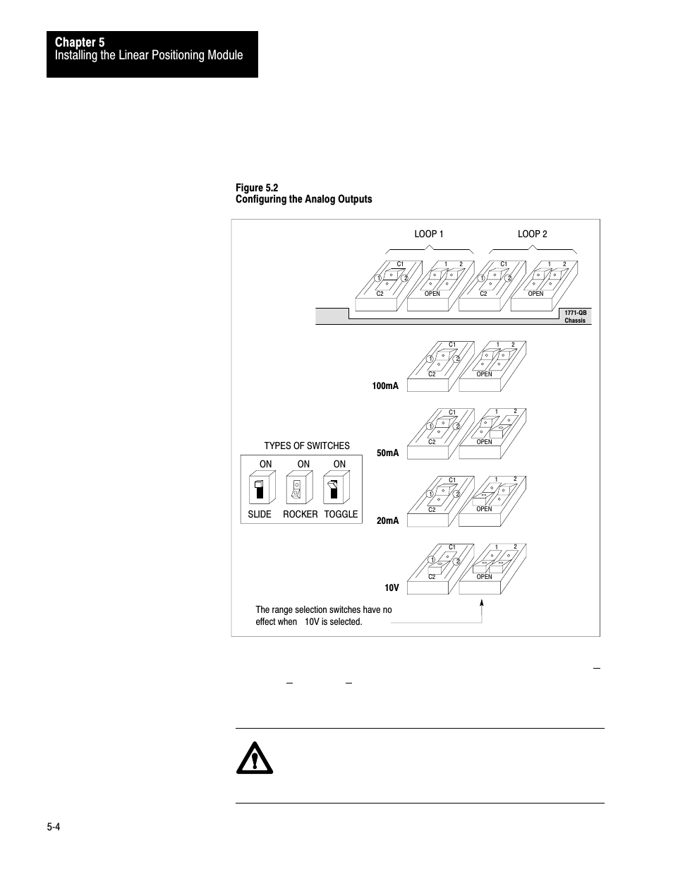 Installing the linear positioning module chapter 5, Figure 5.2 configuring the analog outputs | Rockwell Automation 1771-QB Linear Pos. User Manual | Page 43 / 226