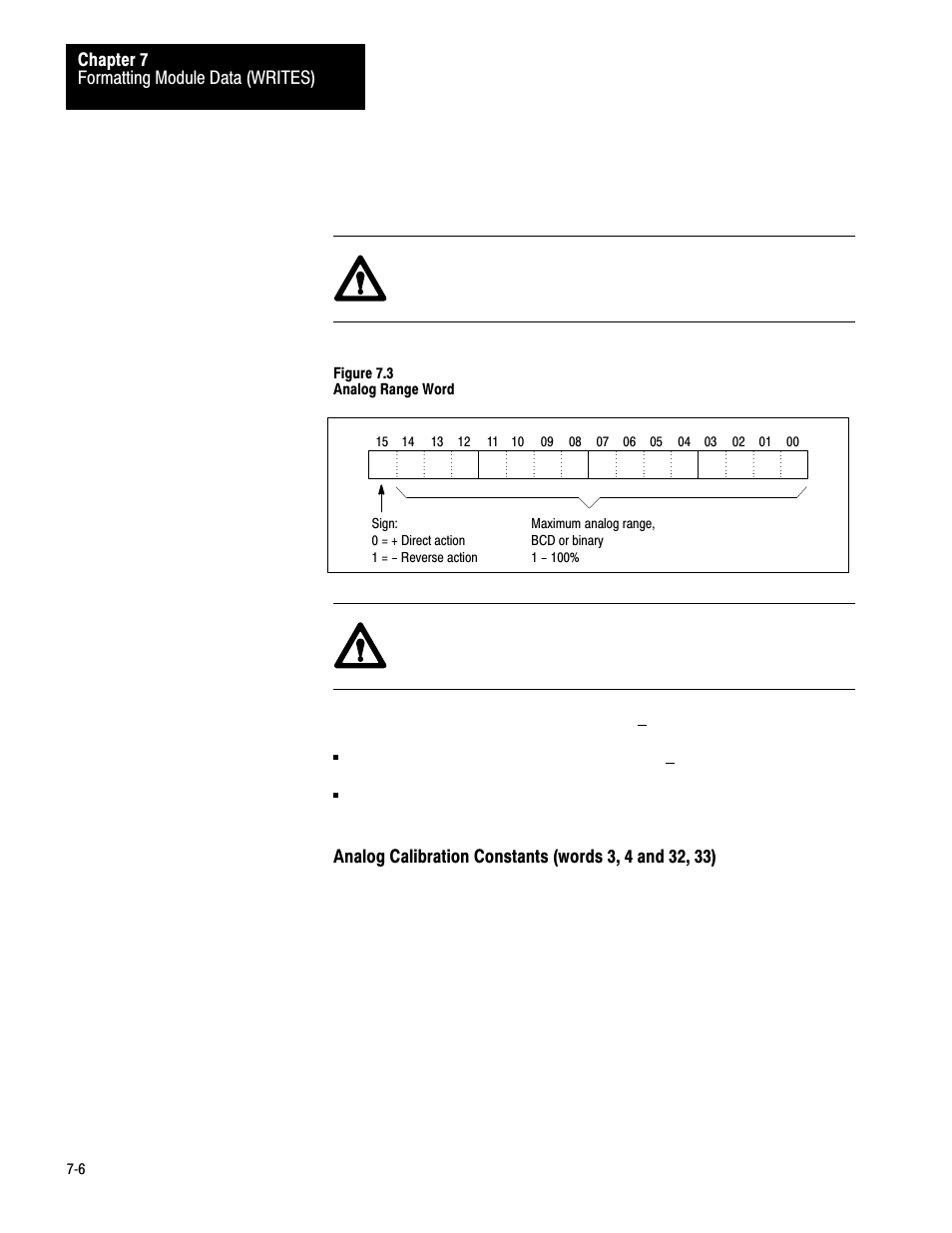 Formatting module data (writes) chapter 7, Figure 7.3 analog range word | Rockwell Automation 1771-QB Linear Pos. User Manual | Page 85 / 226