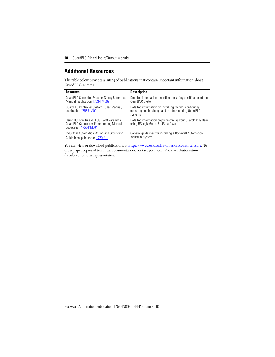 Additional resources | Rockwell Automation 1753-IB20XOB8 GuardPLC Digital Input/Output Module Installation Instructions User Manual | Page 18 / 20