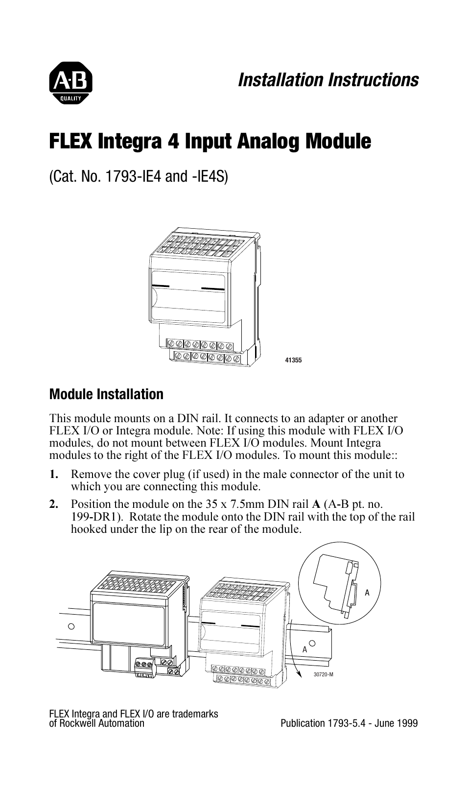 Rockwell Automation 1793-IE4S INSTL INSTR FLEX INTEGRA 4 INPUT ANALOG MOD User Manual | 12 pages