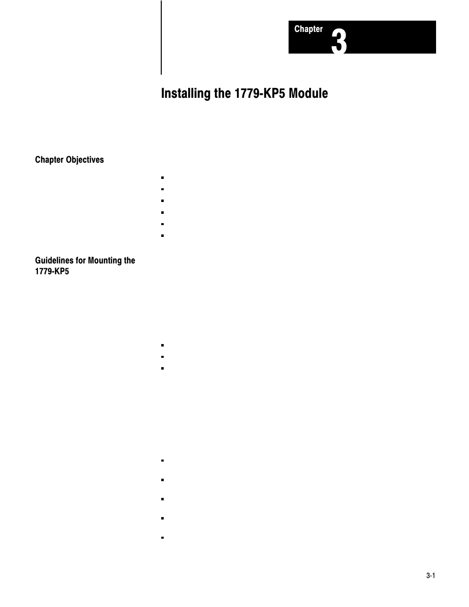 3 - installing the 1779 kp5 module, Chapter objectives, Guidelines for mounting the 1779-kp5 | Rockwell Automation 1779-KP5_KP5R ORD.1779-5.3 User Manual | Page 14 / 73