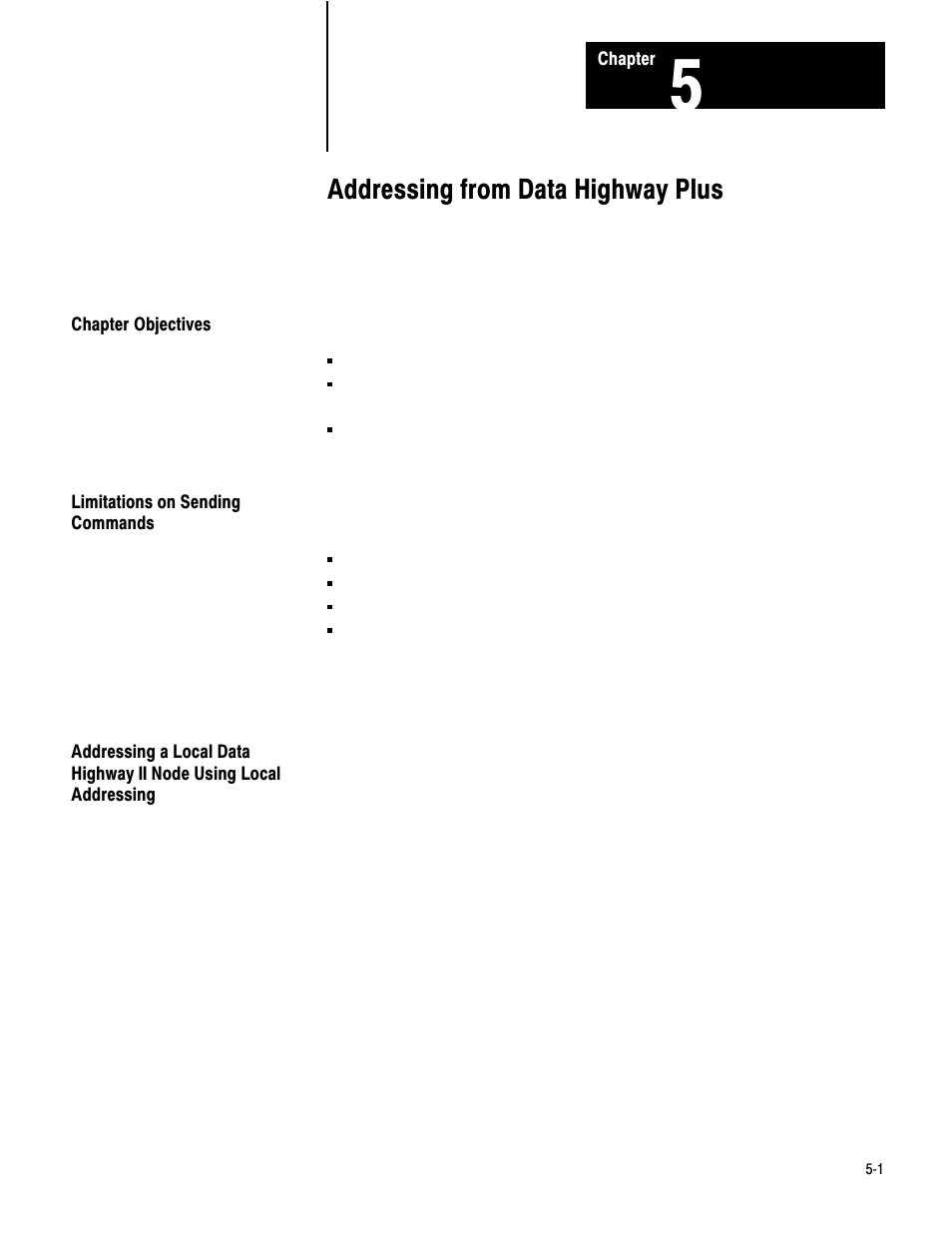 5 - addressing from data highway plus, Chapter objectives, Limitations on sending commands | Addressing from data highway plus | Rockwell Automation 1779-KP5_KP5R ORD.1779-5.3 User Manual | Page 43 / 73