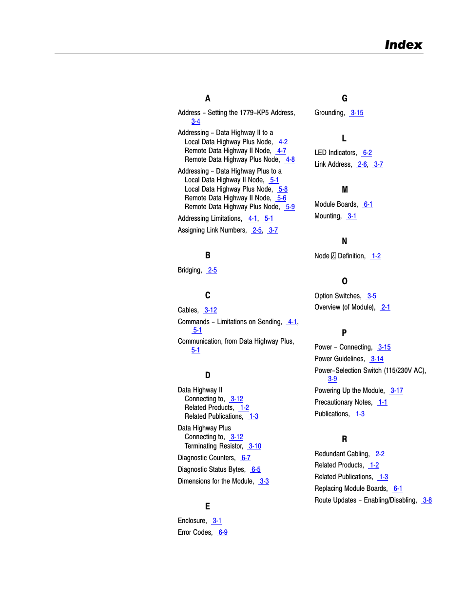 Index | Rockwell Automation 1779-KP5_KP5R ORD.1779-5.3 User Manual | Page 71 / 73