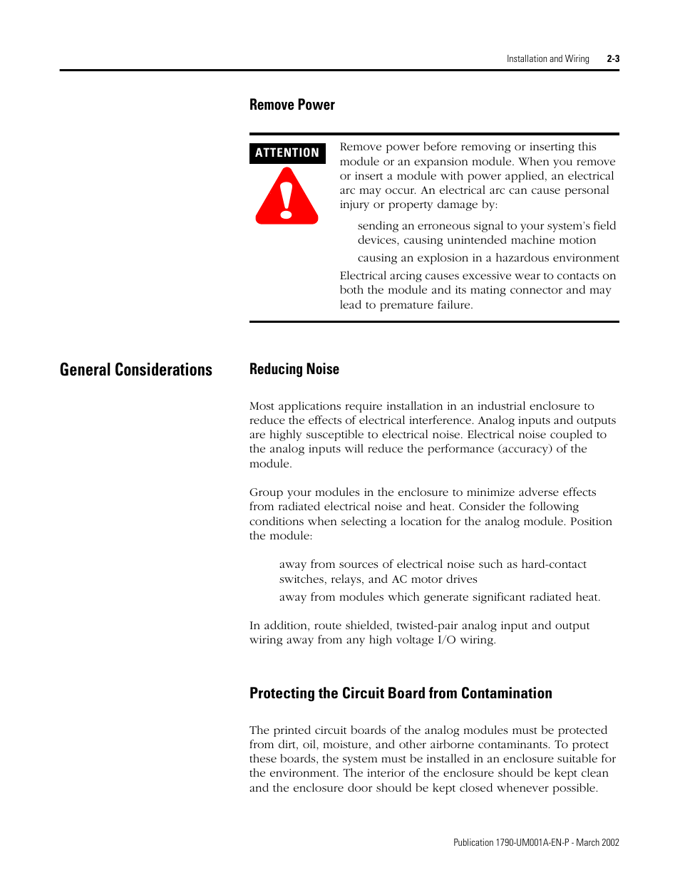 General considerations, Remove power -3, General considerations -3 | Rockwell Automation 1790D-NOV2/TNOV2 CompactBlock LDX Analog Modules User Manual | Page 19 / 104