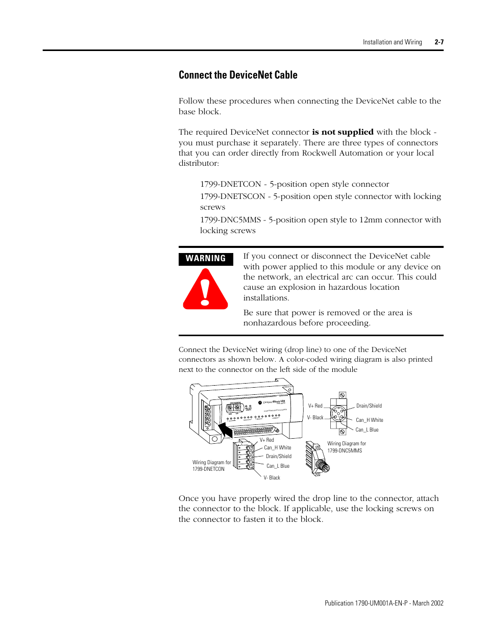 Connect the devicenet cable -7, Connect the devicenet cable | Rockwell Automation 1790D-NOV2/TNOV2 CompactBlock LDX Analog Modules User Manual | Page 23 / 104