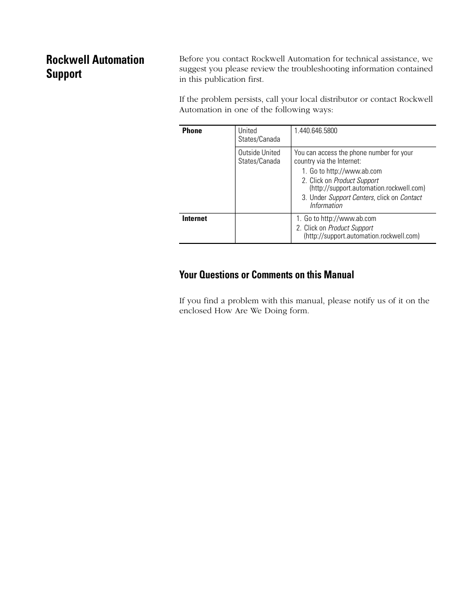 Rockwell automation support, Your questions or comments on this manual | Rockwell Automation 1790D-NOV2/TNOV2 CompactBlock LDX Analog Modules User Manual | Page 3 / 104