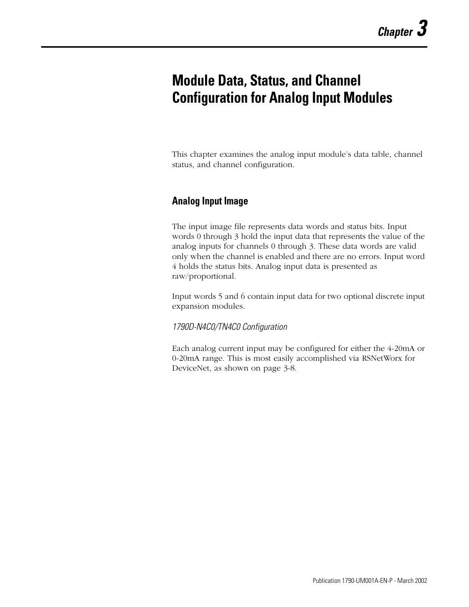 Chapter 3, Analog input image -1 | Rockwell Automation 1790D-NOV2/TNOV2 CompactBlock LDX Analog Modules User Manual | Page 35 / 104