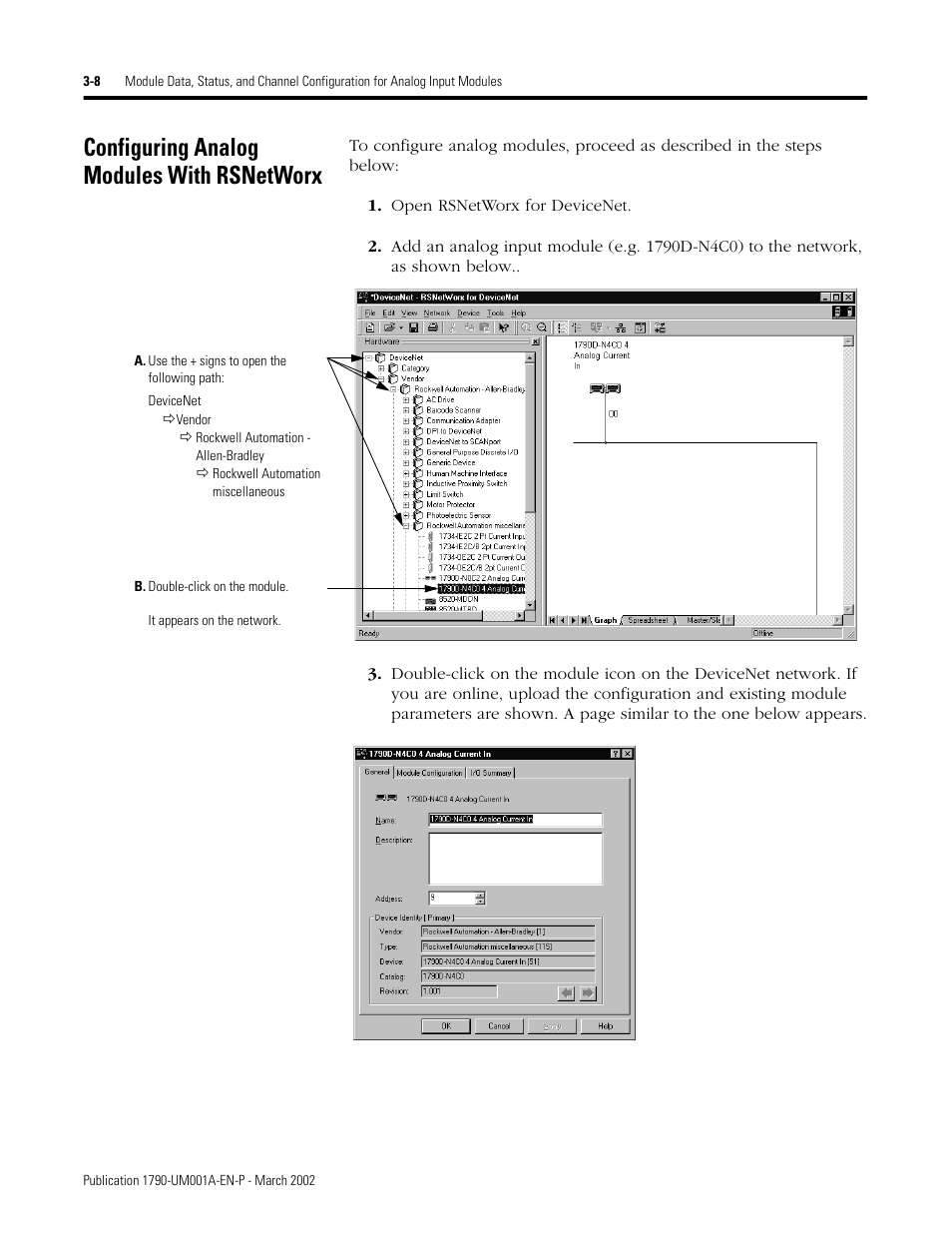Configuring analog modules with rsnetworx, Configuring analog modules with rsnetworx -8 | Rockwell Automation 1790D-NOV2/TNOV2 CompactBlock LDX Analog Modules User Manual | Page 42 / 104