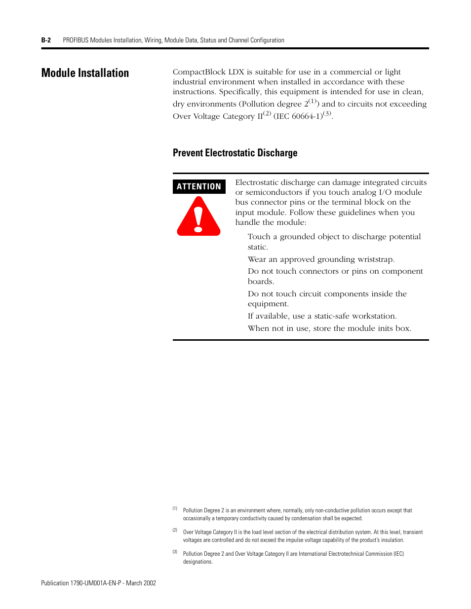 Module installation, Prevent electrostatic discharge | Rockwell Automation 1790D-NOV2/TNOV2 CompactBlock LDX Analog Modules User Manual | Page 70 / 104
