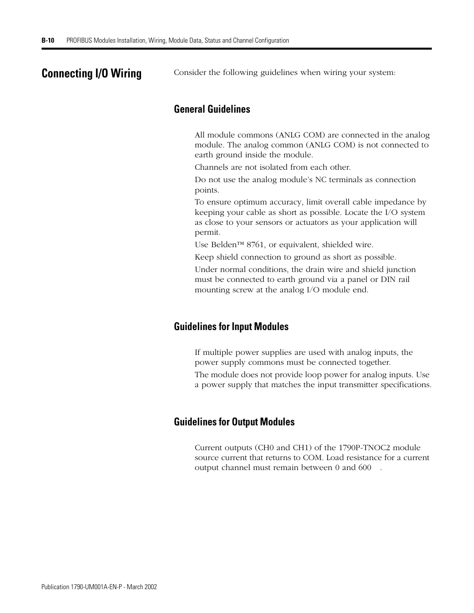 Connecting i/o wiring, General guidelines, Guidelines for input modules | Guidelines for output modules | Rockwell Automation 1790D-NOV2/TNOV2 CompactBlock LDX Analog Modules User Manual | Page 78 / 104