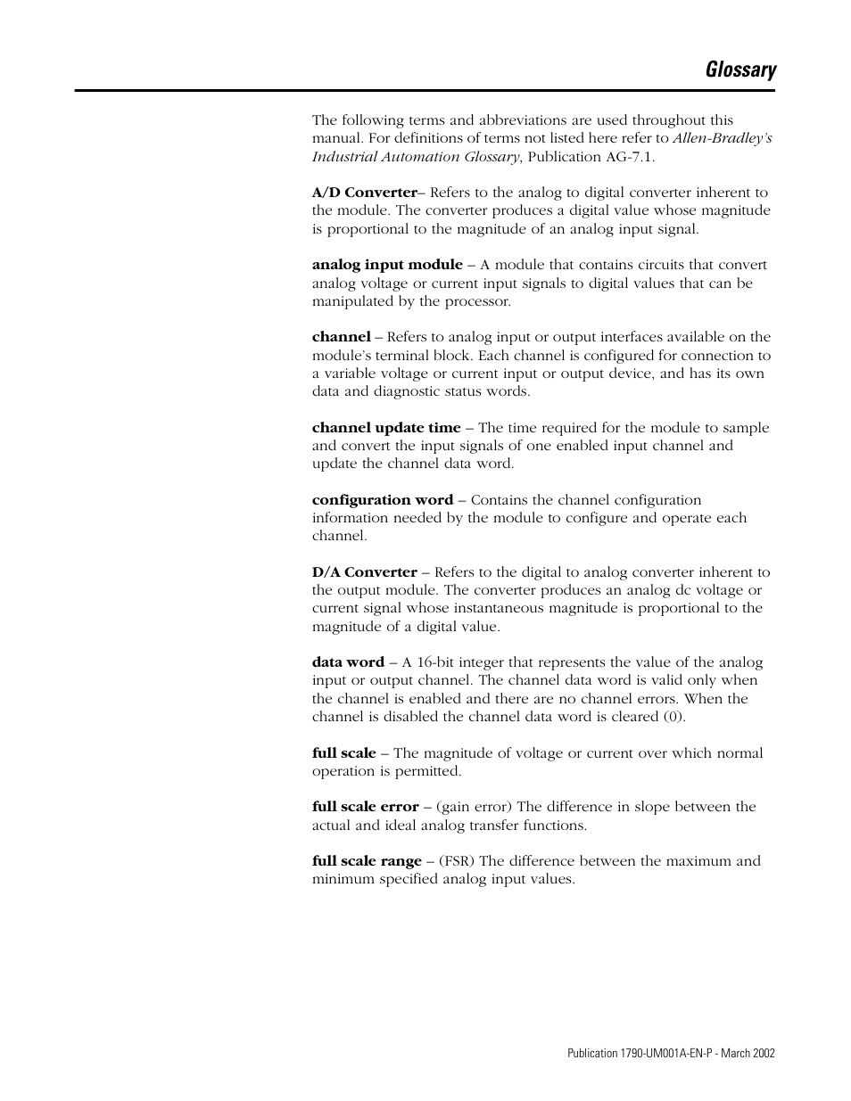 Glossary | Rockwell Automation 1790D-NOV2/TNOV2 CompactBlock LDX Analog Modules User Manual | Page 95 / 104