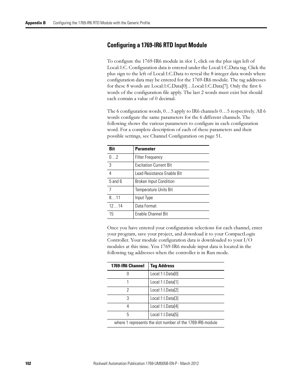 Configuring a 1769-ir6 rtd input module | Rockwell Automation 1769-IR6 Compact I/O 1769-IR6 RTD/Resistance Input Module User Manual | Page 102 / 120
