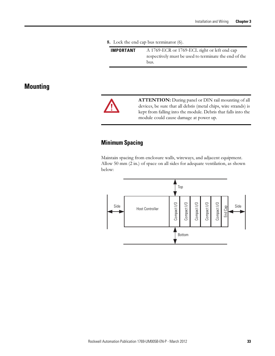 Mounting, Minimum spacing | Rockwell Automation 1769-IR6 Compact I/O 1769-IR6 RTD/Resistance Input Module User Manual | Page 33 / 120