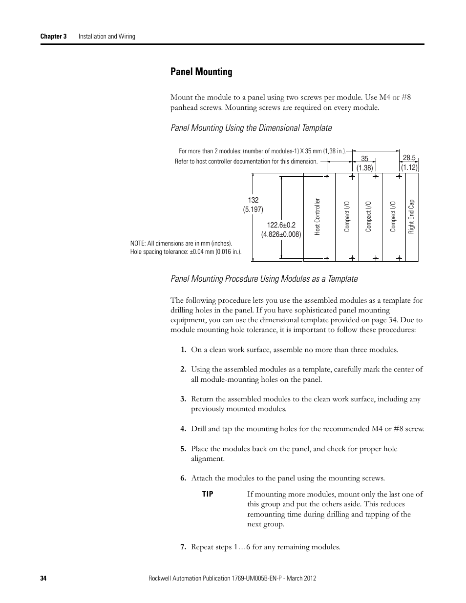 Panel mounting | Rockwell Automation 1769-IR6 Compact I/O 1769-IR6 RTD/Resistance Input Module User Manual | Page 34 / 120