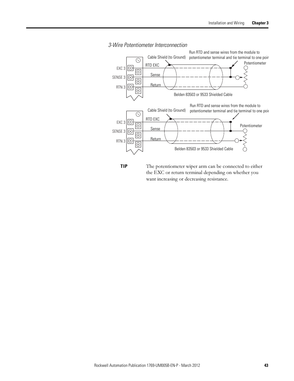 Wire potentiometer interconnection | Rockwell Automation 1769-IR6 Compact I/O 1769-IR6 RTD/Resistance Input Module User Manual | Page 43 / 120
